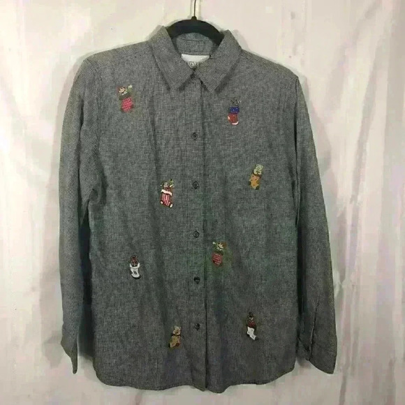 Casey and Max Black and White Womens Size M Christmas Checkered Button-Up Blouse - Picture 1 of 6